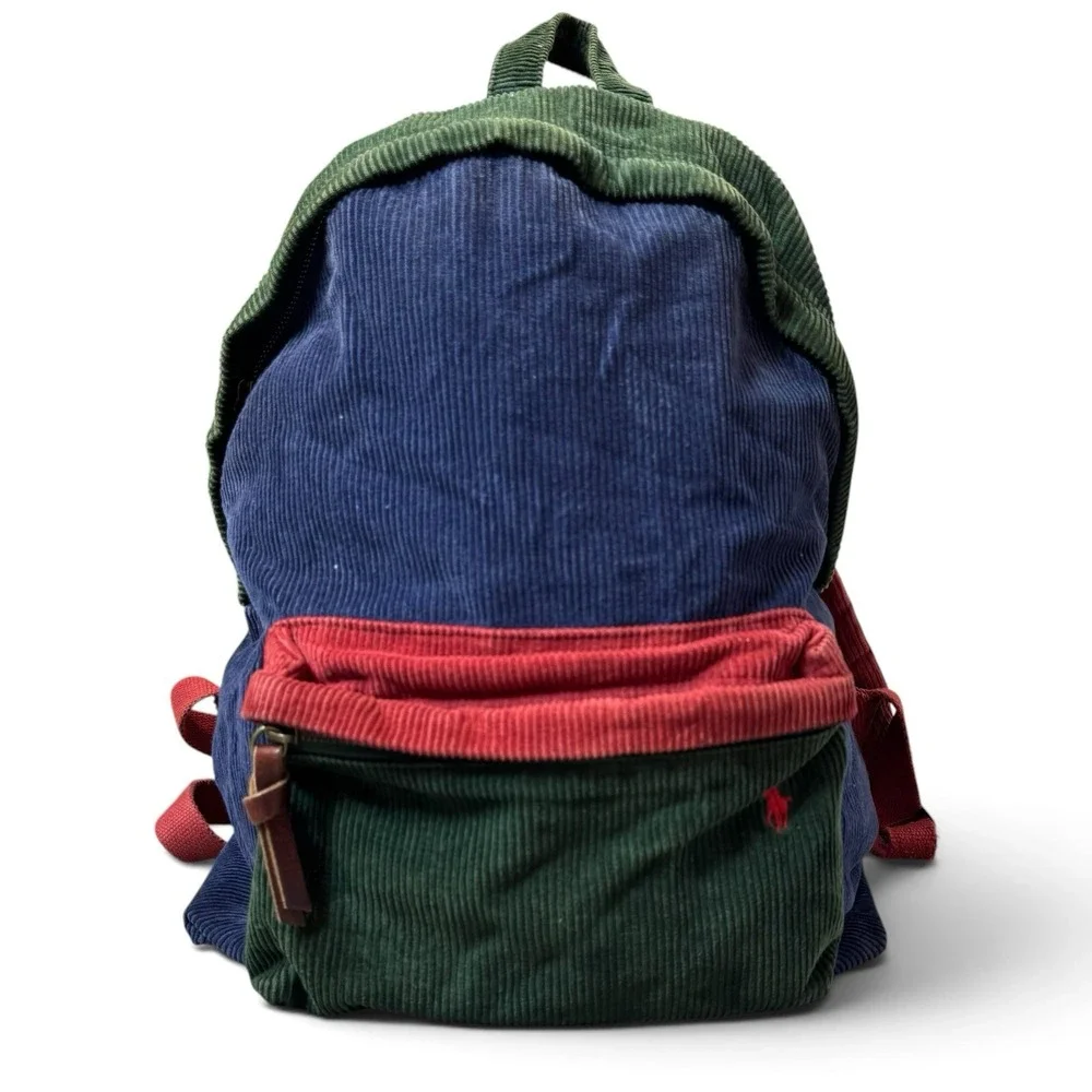 Polo Ralph Lauren Corduroy Colorblock Backpack Blue Red Green Laptop Travel Bag